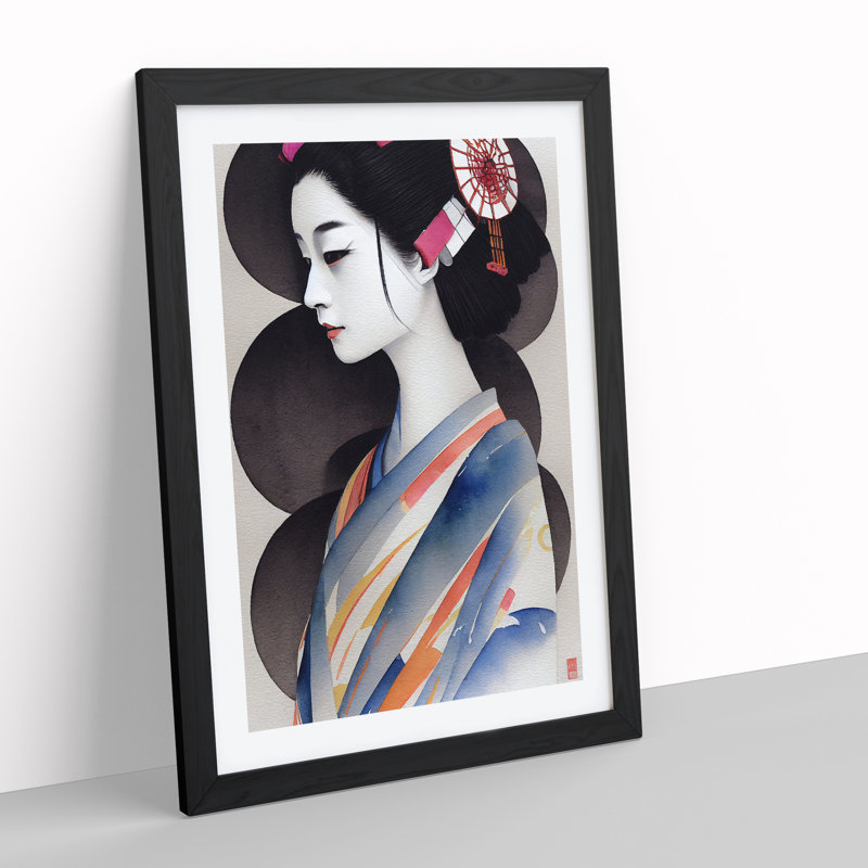 Inspiring Geisha - Wall Art, 34cm H x 25cm W x 2cm D, Black Framed