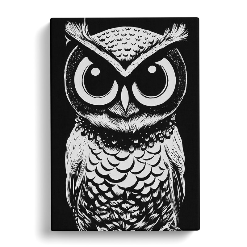 Monochrome Owl No.3 - Wrapped Canvas, 76cm H x 50cm W x 3cm D