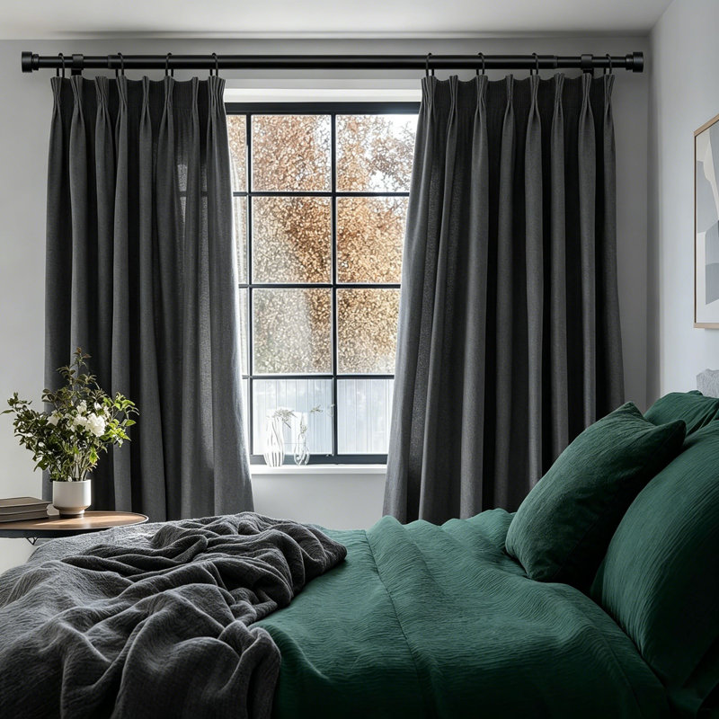 Tringle à rideaux robuste réglable de 66 po à 120 po 1 po avec fleurons décoratifs, utilisation dans plusieurs pièces, Noir