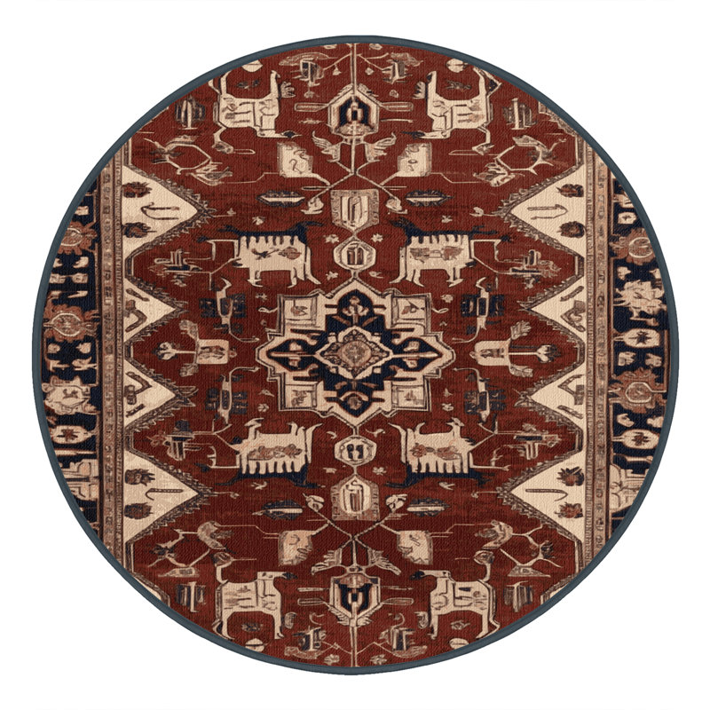 Tapis persan noir lavable à la machine, Rond 5 pi