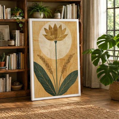 Golden Lotus Moon Botanical - Wrapped Canvas