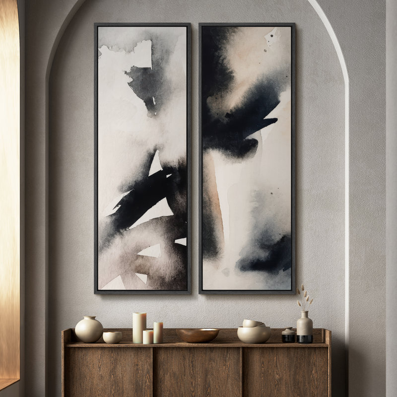 «Vintage Landscape Wall Art», ensemble de 2 toiles encadrées 20 x 60 pouces, Noir