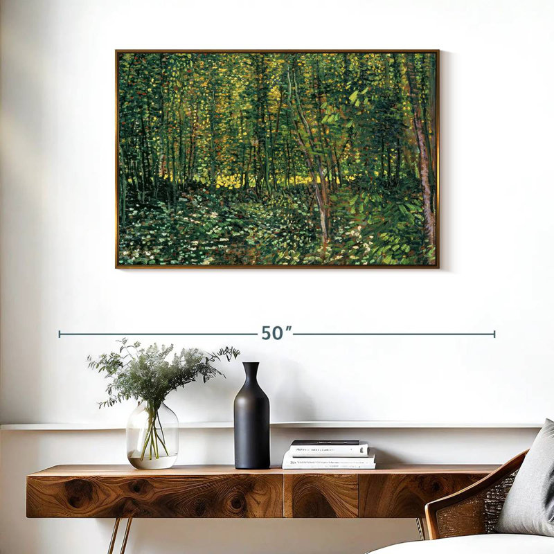 Arbres et sous-bois, 37 po x 25 po, Cadre flottant doré