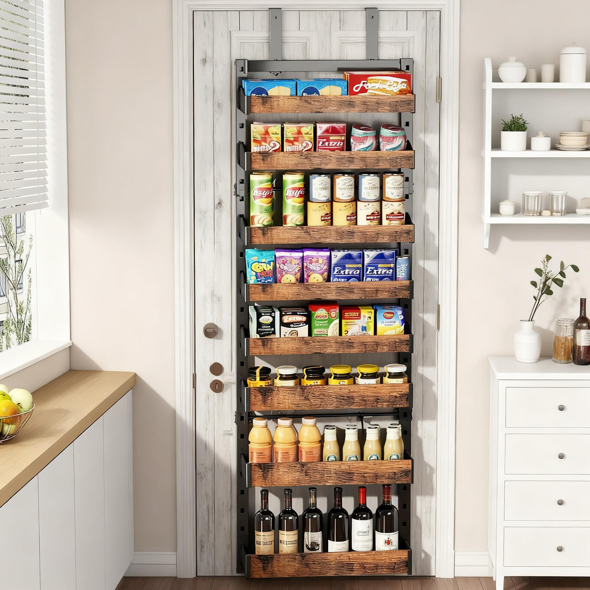 17 Stories Over The Door Pantry Organizer With Adjustable Baskets, 8 ...