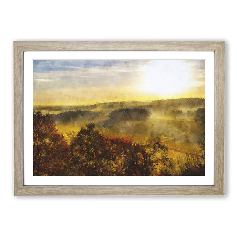 Sunrise over the Meadow - Picture Frame Painting, 36cm H x 48cm W x 2cm D, Oak Framed