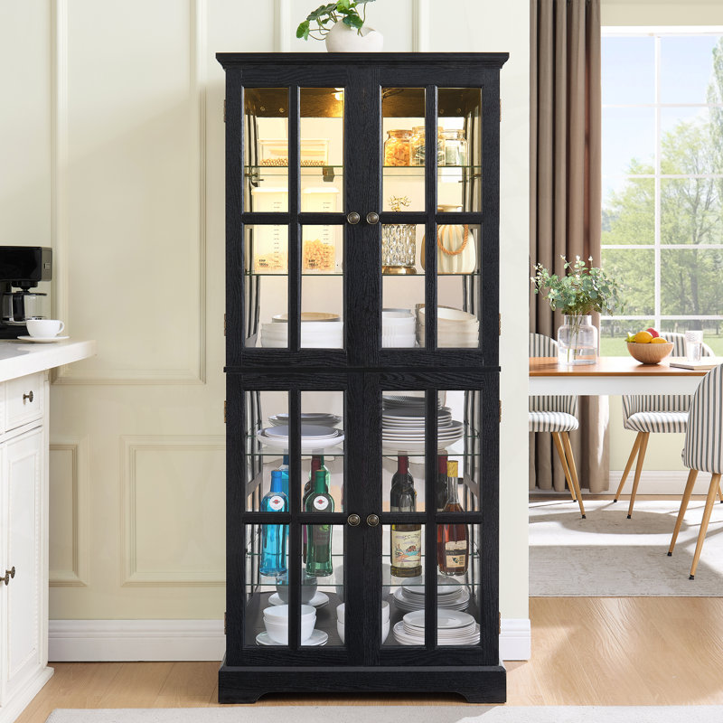 Curio Display Gorrell with Adjustable Shelves and Glass Doors, Ideal for Showcasing Collectibles in Home or Office, E26 Bulb Included