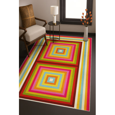 Tapis tissé crème à motif géométrique lavable Mosso
