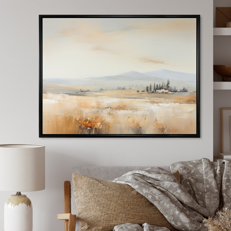 Paysage campagne minimaliste I - campagne, art mural salon, Cadre flottant noir, 30" H x 40" W