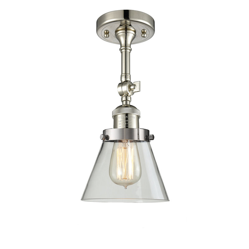 Cone 1 Light Sconce, 6 Watt Vinage LED Bulb, Clear, Polished Nickel