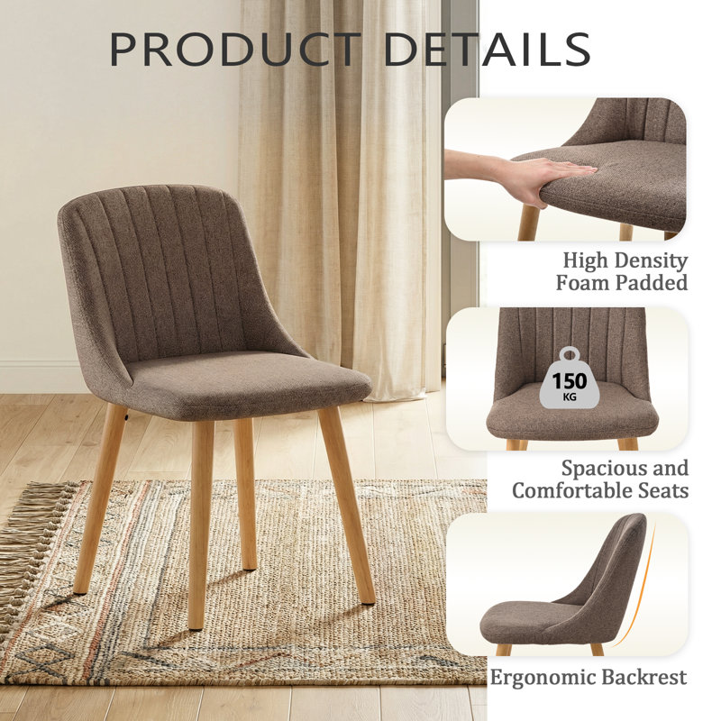 48.5cm H Upholstered Side Chair, Brown Linen/Natural