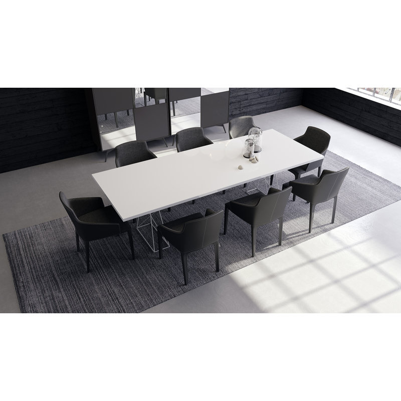 Gawen Dining Table, 39" W x 87" L, Glossy White/ White