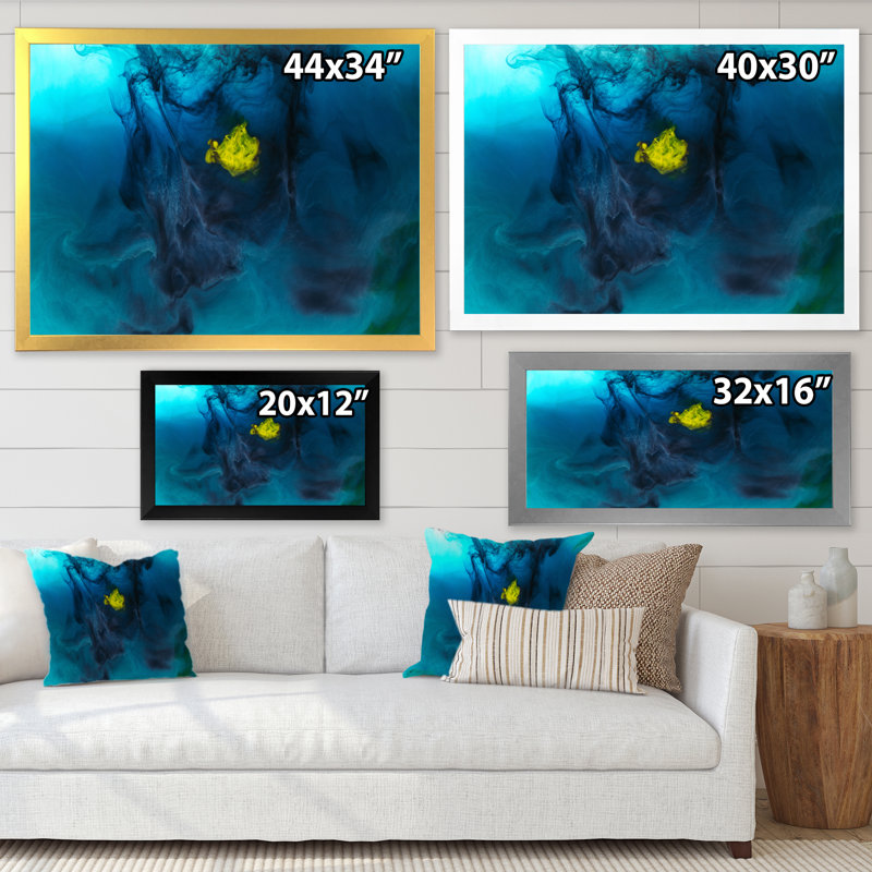 «Blue Ink Mixing In Water II», décoration murale moderne sur toile, Cadre photo noir, H 8 po x l 12 po x P 1 po