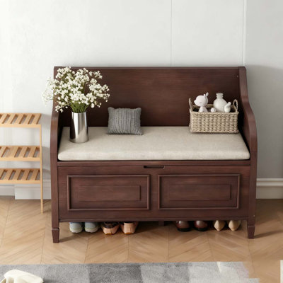 olid wood Entryway Multifunctional Storage Bench with Safety Hinge