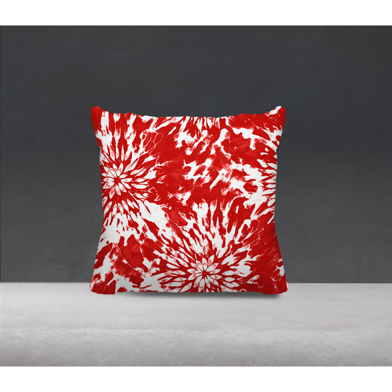 Coussin décoratif réversible en polyester filé Lorcan, Rouge / Blanc, Carré H 15 po x l 15 po