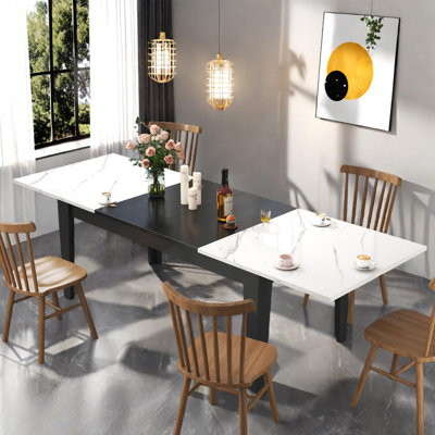 Table de salle à manger extensible, grande table de cuisine 106,29 po avec plateau en faux marbre pour la salle à manger et le bureau