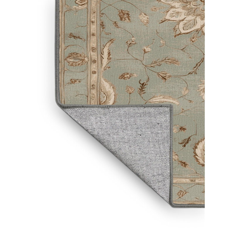 Tapis gris Tabriz lavable à la machine, Rond 7 pi