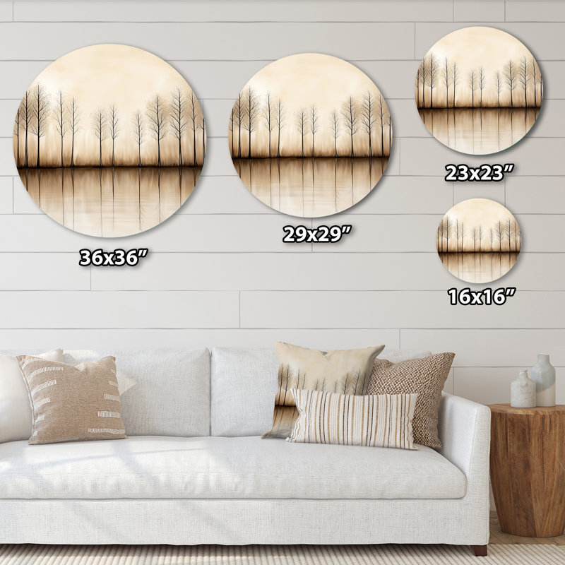 Forêt d'automne réfléchie sur un lac calme - Décoration murale ronde en métal, L 36 po x H 36 po