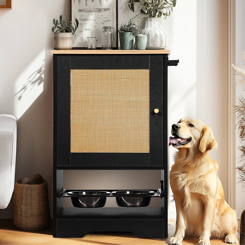 Mangeoire noire pour animal avec crochets latéraux et rangement
