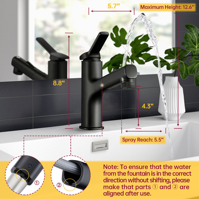 Single-Hole Single-Handle Bathroom Faucet with Pull Out Sprayer, Black