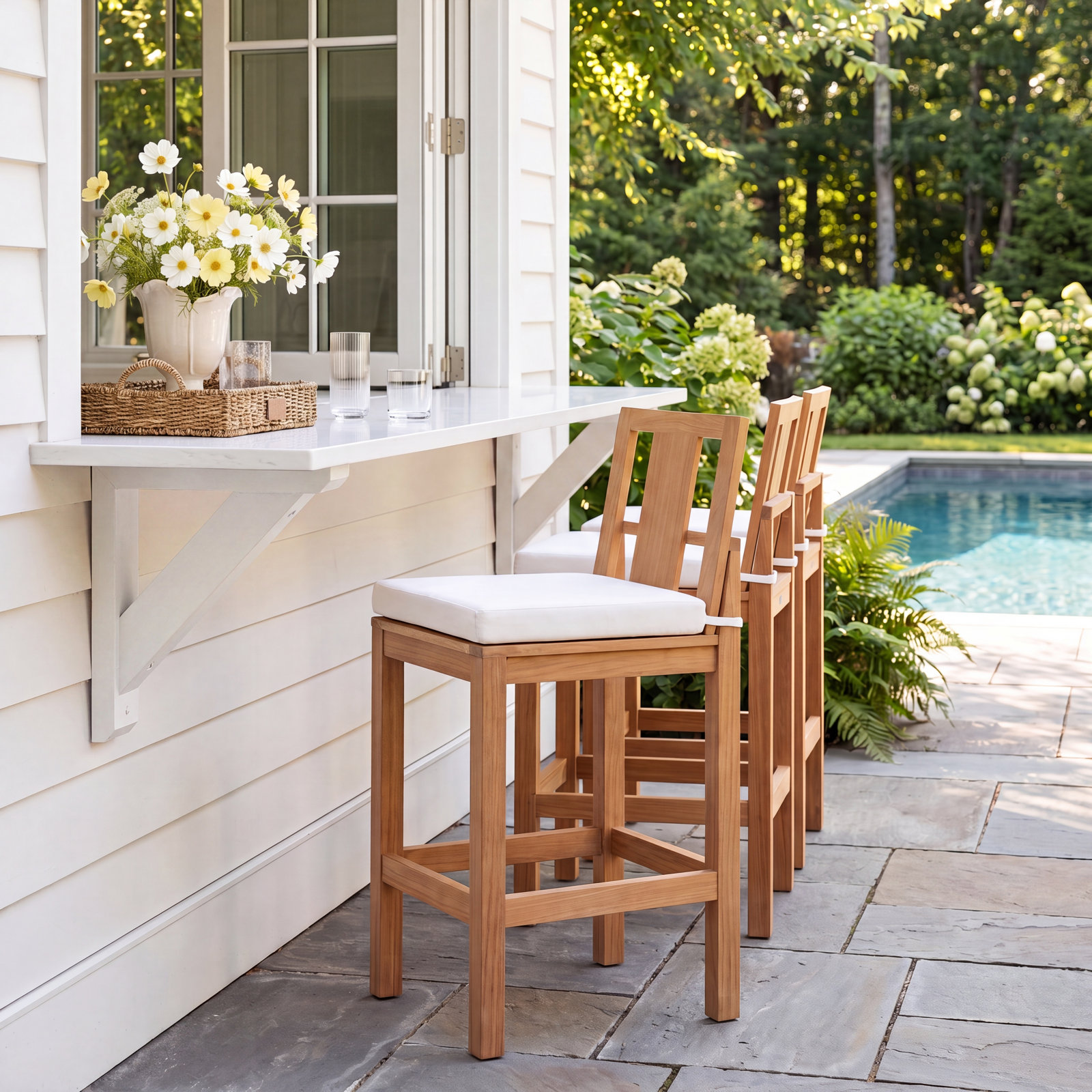 Dustin Eucalyptus Wood Outdoor Bar Stool