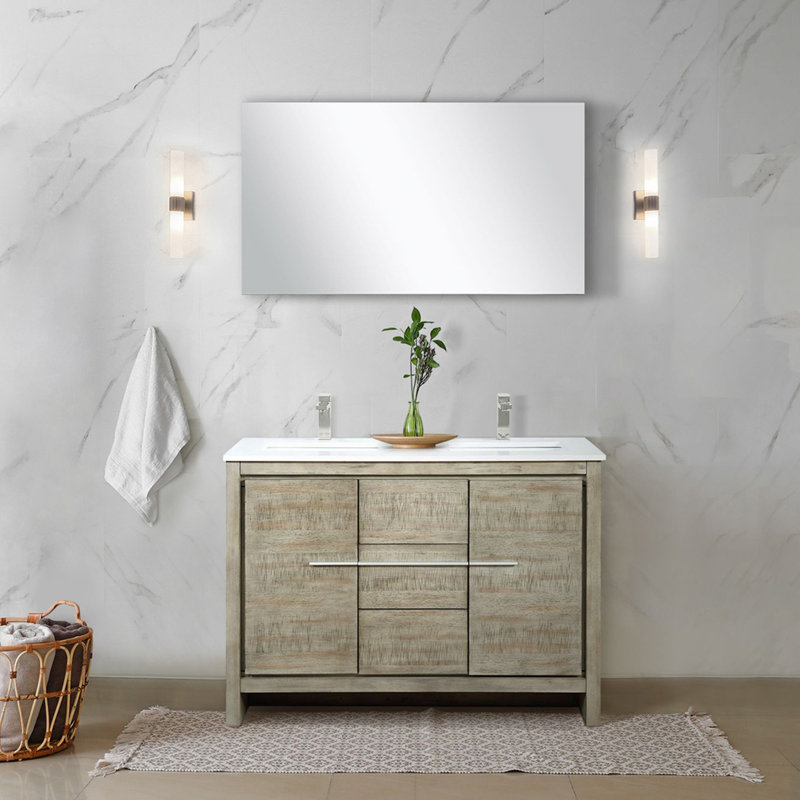 Meuble-lavabo double avec comptoir en quartz