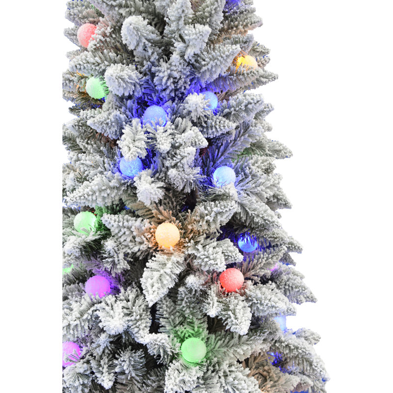 6.5-Foot Slim Snow-Flocked Pine Christmas Tree with Multicolor Lights