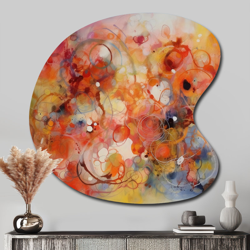 Orange rouge marbré Dreamscape II - forme géométrique unique, art mural en métal, impression asymétrique orange sur métal