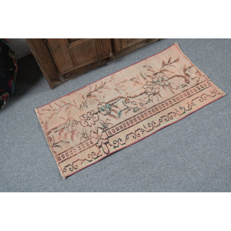 Tapis turc vintage fabriqué à la main avec une délicate finition florale sarcelle pour les entrées