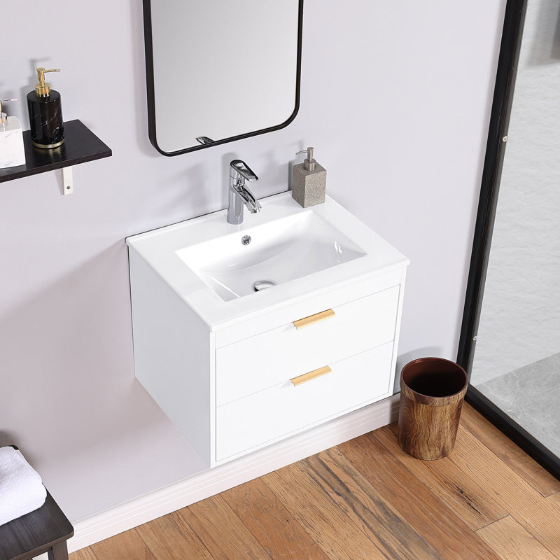 Meuble-lavabo mural flottant avec lavabo et tiroir
