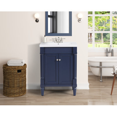 Torino 24" Single Bathroom Vanity Cabient With Porcelain Top & Sink. Navy Blue. Pre-Assembleb