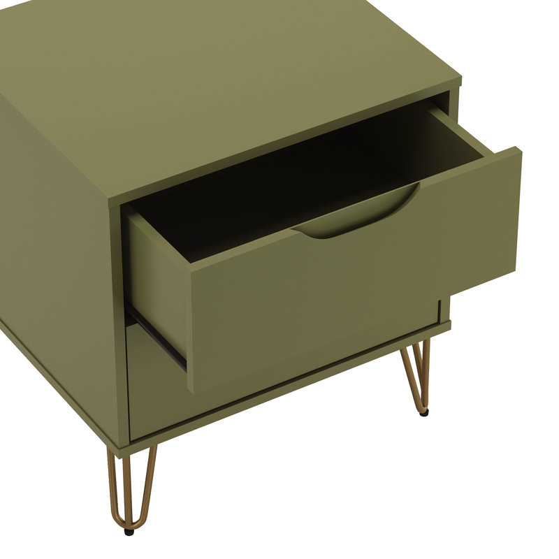 Table de chevet 2 tiroirs Mid-Century Rockefeller, Olive Green