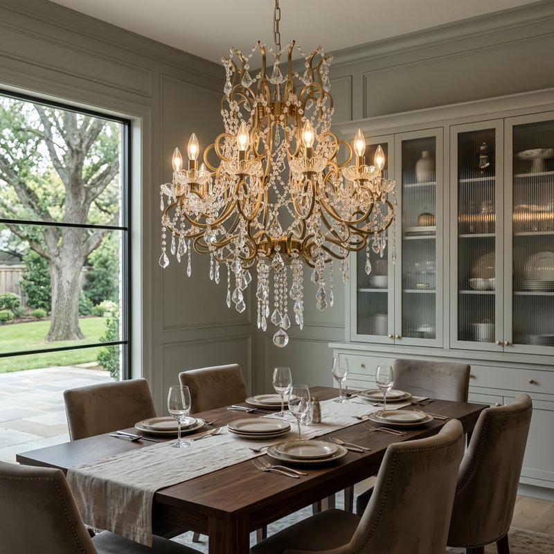Tomball 10 - Light 24.5"W Dimmable Traditional Classic Chandelier with Crystal & Metal Frame for Living Room or Dining Room