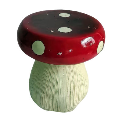 13.8" Oversized Mushroom Statue Stool, Resin Garden Stool With Forest Base, Multi-Purpose Decorative Stool For Courtyard, Lawn, Indoor & Outdoor Summer Decoration