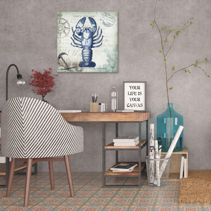 « seaside postal : blue homard », reproduction d’impression sur toile tendue, H 18 po x l 18 po