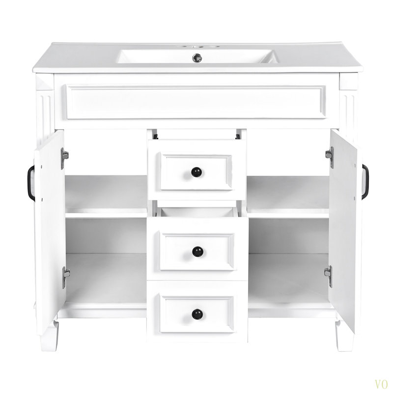 Meuble-lavabo 36 po avec lavabo supérieur, armoire de rangement moderne avec 2 portes à fermeture douce et 2 tiroirs, meuble-lavabo simple