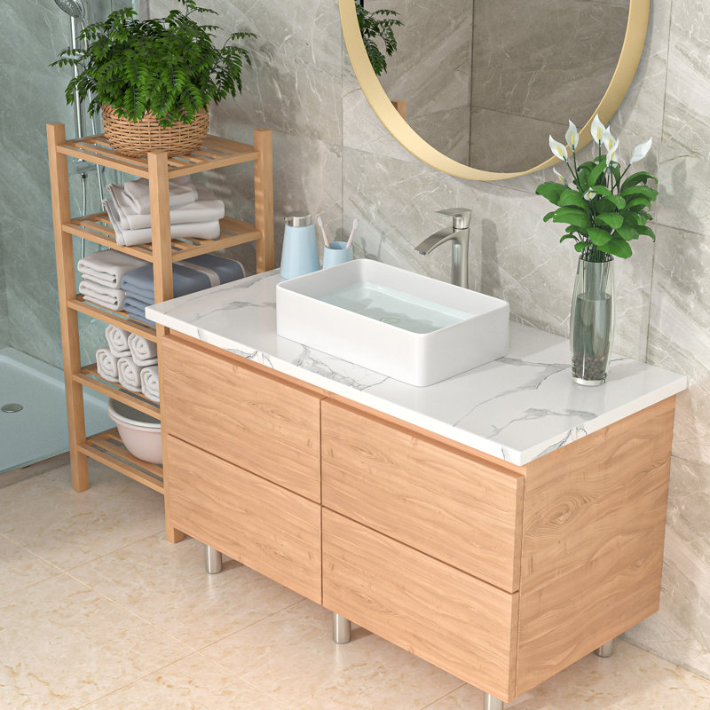 Lavabo de salle de bain rectangulaire en céramique blanche L 21 1/2 po x l 13 1/2 po Lordear