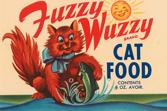 Affiche rétro « fuzzy wuzzy brand food », H 44 po x l 66 po