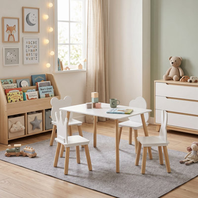 Ensemble de table et de chaises pour enfants 5 pièces 31,5 po avec 4 chaises à dossier, table d'activités en bois pour la lecture, l'artisanat et la salle de jeux