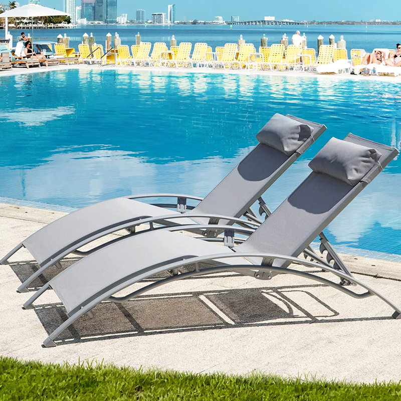 Méridienne d'extérieur - gris, 2 chaises réglables grises, coussin amovible, séchage rapide pour la pelouse, au bord de la piscine