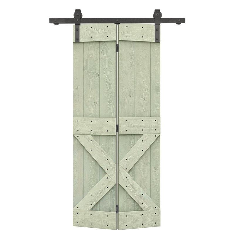 Porte pliante en bois massif 84 po 84 po, Vert sauge, 38 po x 84 po