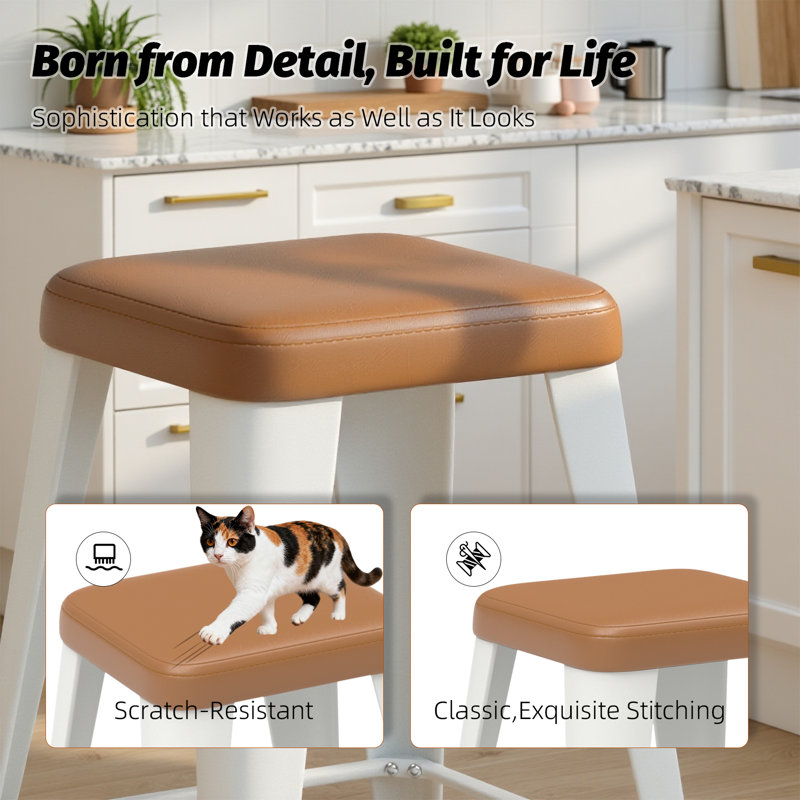 Upholstered Seat Counter Stools with Metal Frame, Counter Stool (26" Seat Height), Brown
