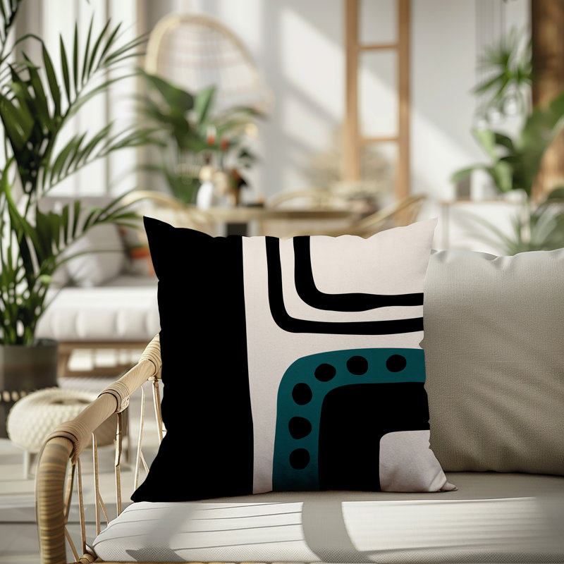 Oreiller carré réversible intérieur / extérieur Tobe Minimalist, H 17 po x l 17 po, Émeraude / noir / blanc cassé