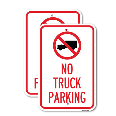 (2 Pack) No Truck Sign No Truck Parking (With Symbol) 12" X 18" Heavy-Gauge Aluminum Sign