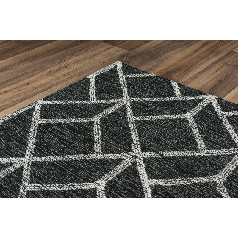 Tapis en laine touffeté à la main à motif géométrique gris, Rectangle 5 pi x 7 pi 6 po