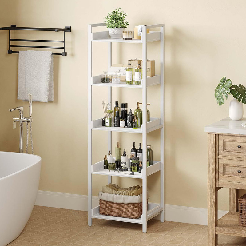 5 Tier Narrow Corner Bookshelf, Wooden Display and Storage, White, 54" H x 15" W x 11" D