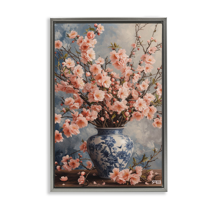 Toile flottante encadrée détaillée "Cherry Blossom" par Roozbeh Bahramali, Cadre flottant gris lustré, H 25 po x l 17 po