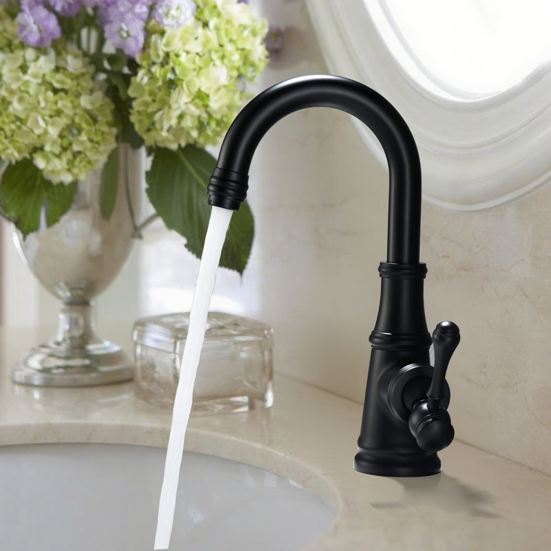 10.9"H Solid Brass Single-Handle Bathroom Sink Faucet, Matte Black