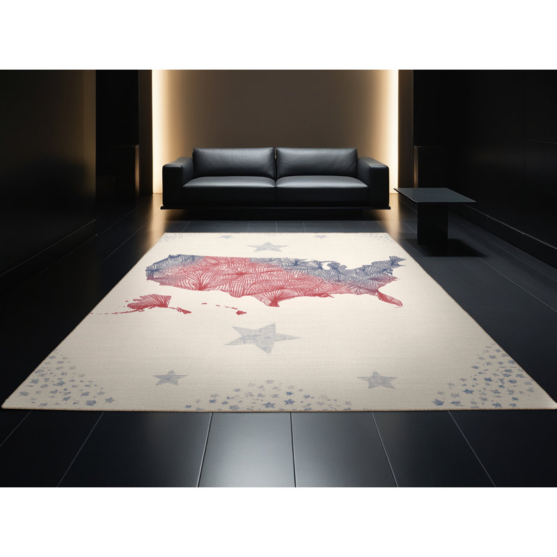 Machine Washable Collingswood July 4Th Modern & Contemporary Abstract Rug in Beige – Beige Binding, 5x8
