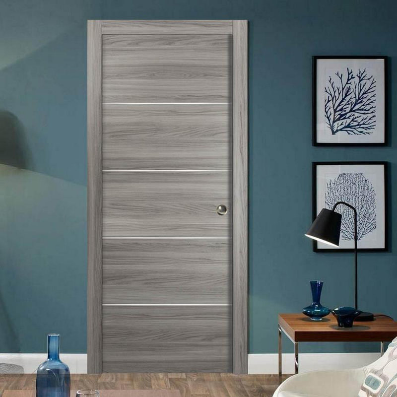 Planum Flush Wood Sliding Closet Door, 28" x 80", Ginger Ash