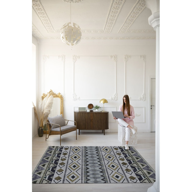 Tapis décoratif gris lavable à la machine, Sous-tapis rectangulaire de 3 pi 3 po x 4 pi 11 po
